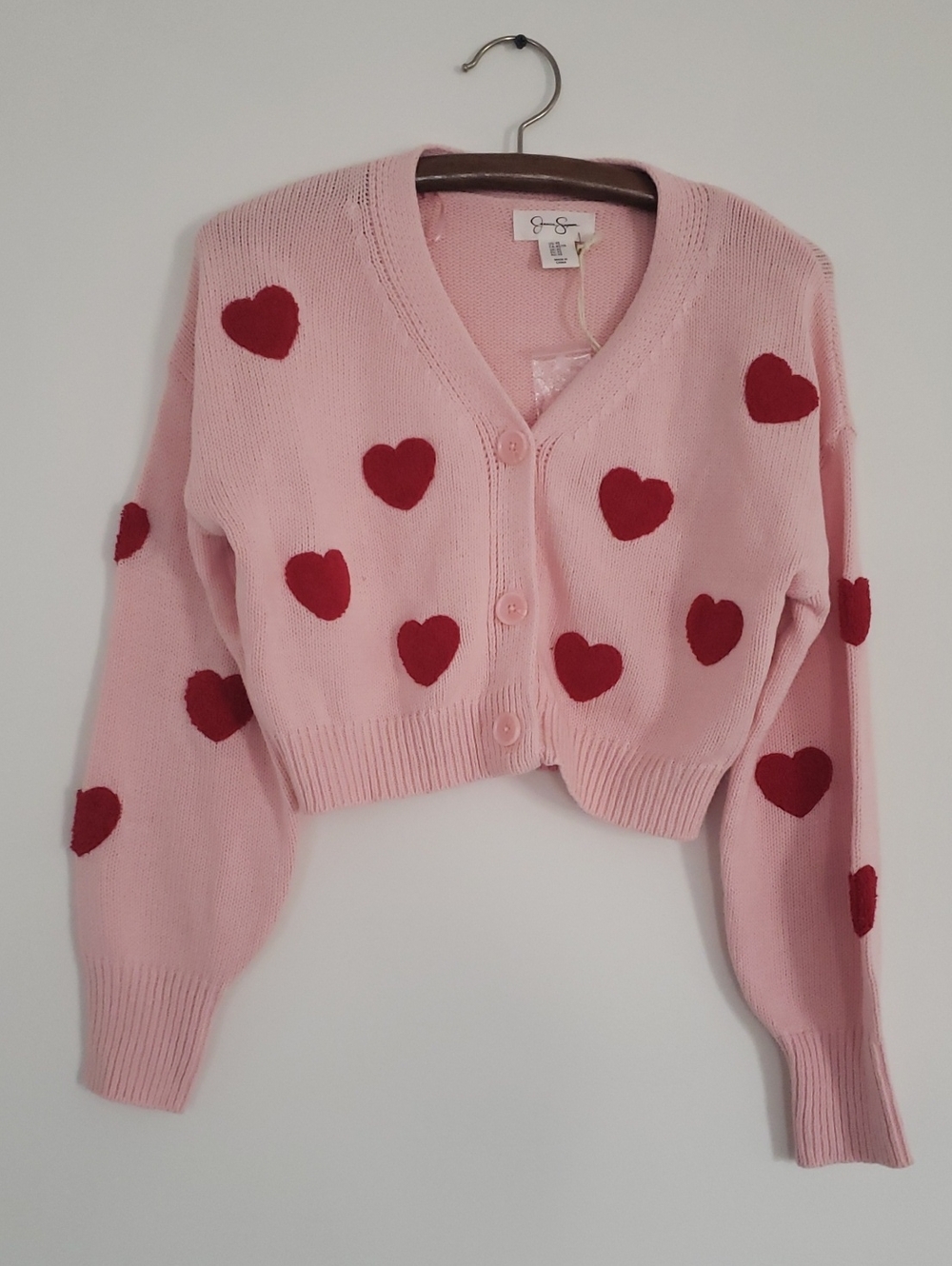 Jessica Simpson Women's Heart Print Cropped Cardigan Pink & Red